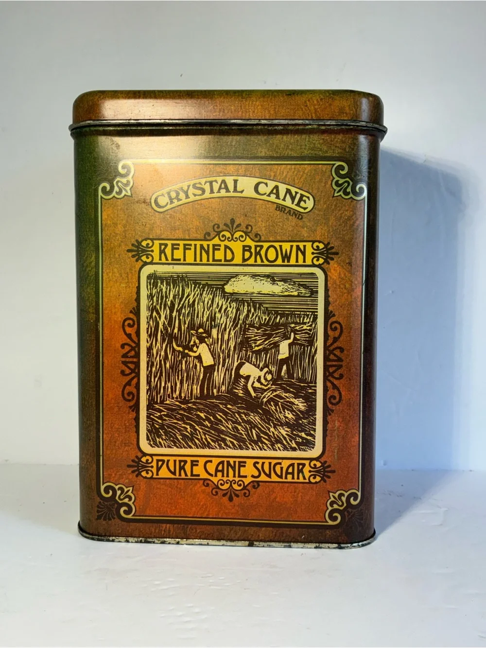 Vintage CHEINCO Crystal Cane Sugar Tin Canister 1970s Brown Pure Cane Sugar